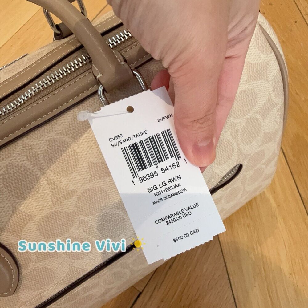 NWT Coach Rowan Large Satchel Bag In Signature Canvas CV959 Sand Taupe Silver - Picture 4 of 9